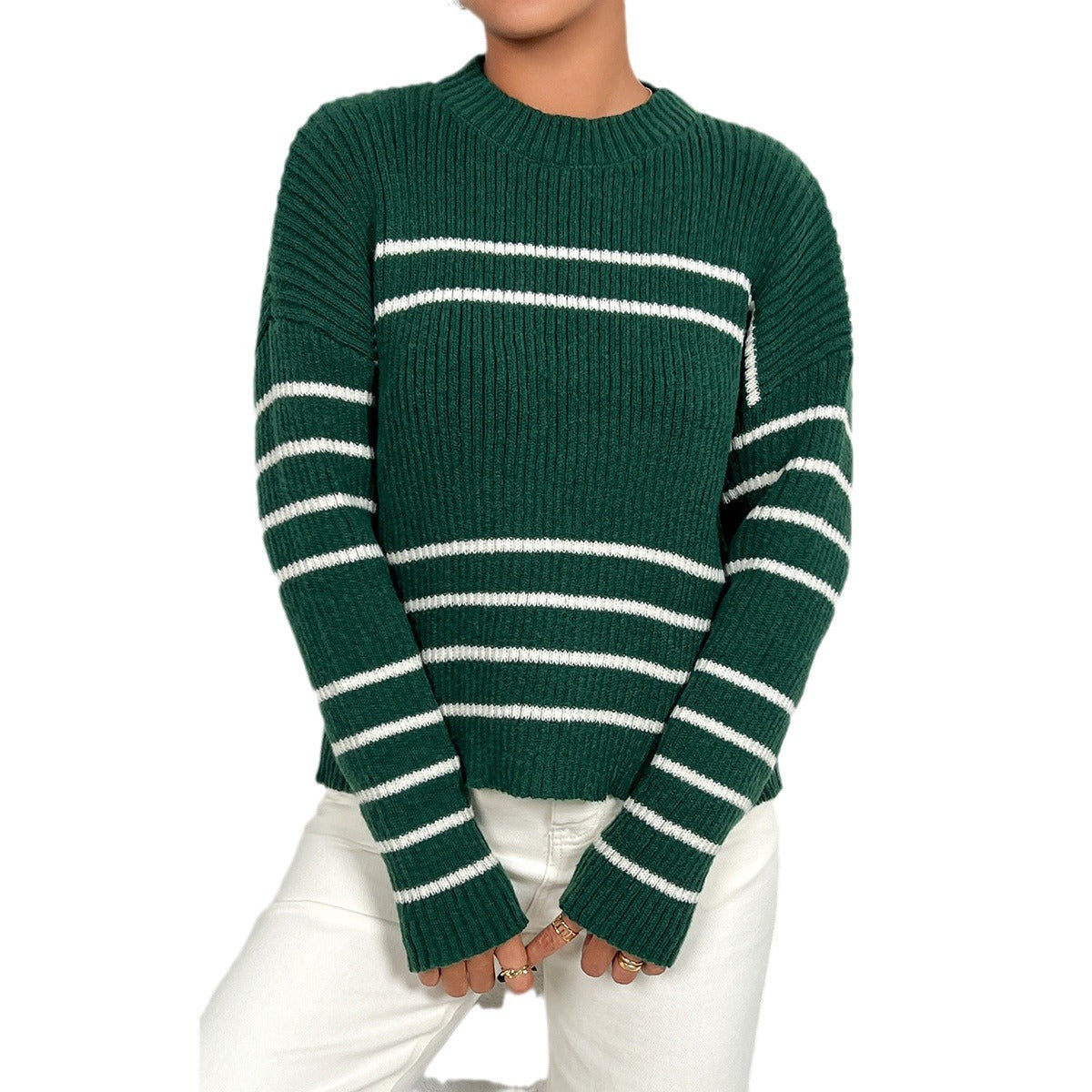 Damen gestrickter Pullover mit stylishem Streifenmuster WW