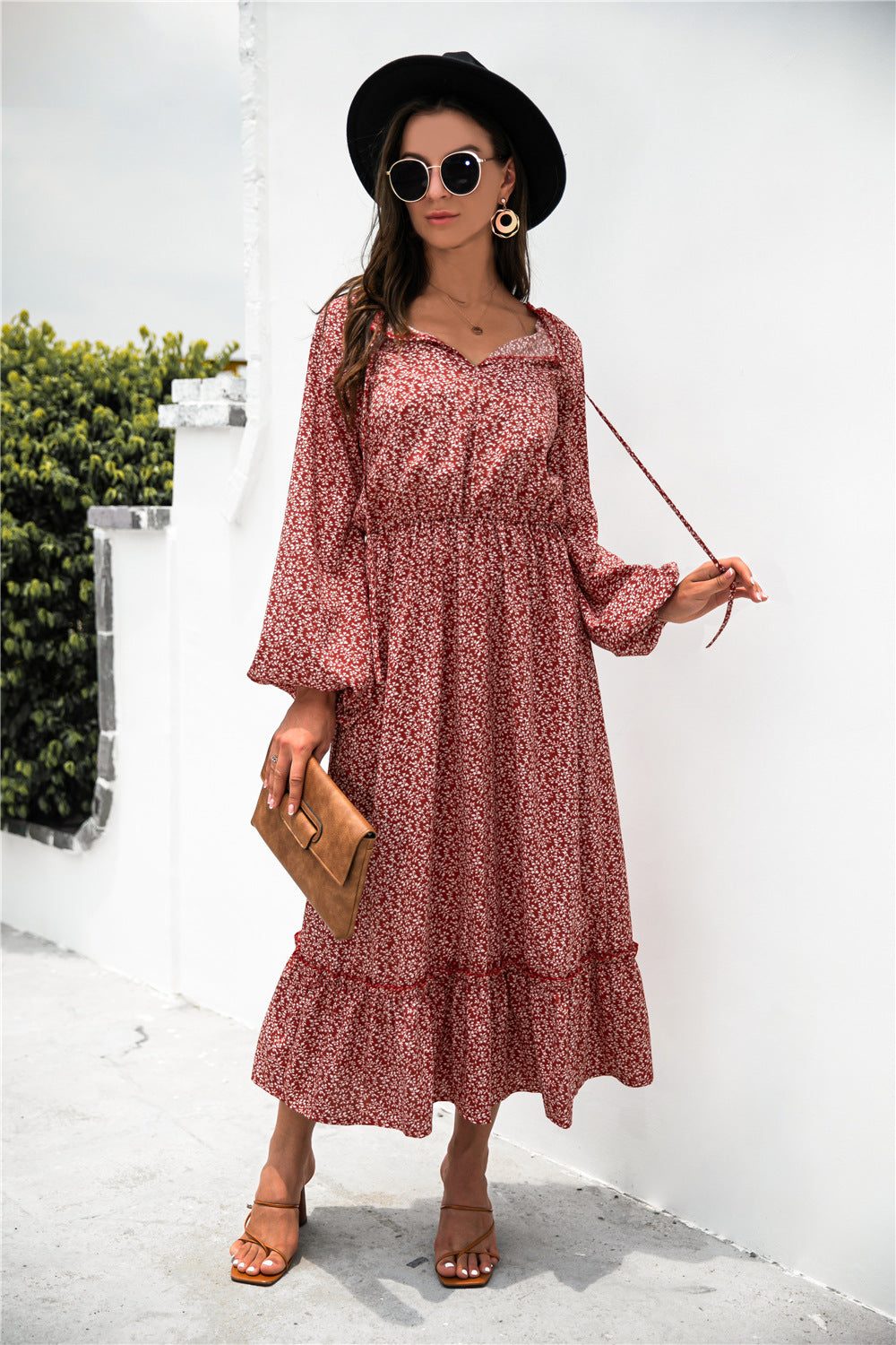 Damen Maxikleid mit floralem Design und weitem A-Linien Schnitt WW