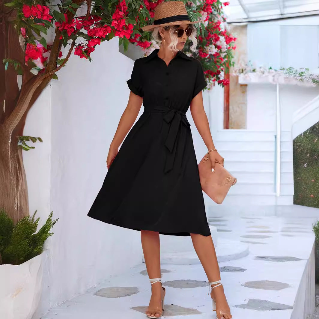 Damen Hemdblusenkleid mit eleganter Taillierung und modischem Bindegürtel WW