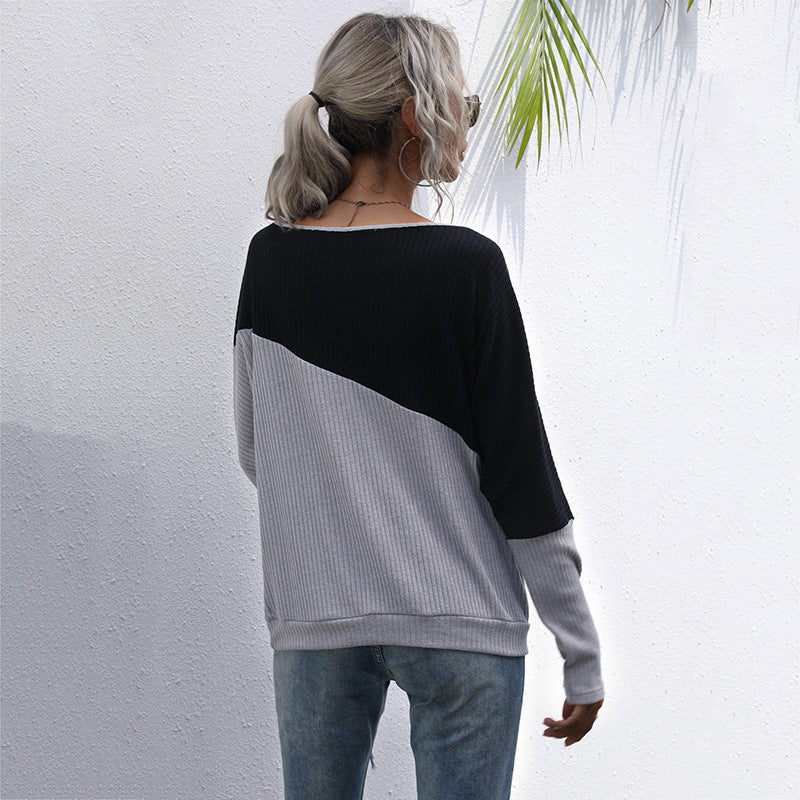 Damen modischer Pullover im lässigen Oversized-Stil mit raffiniertem Farbblockdesign WW
