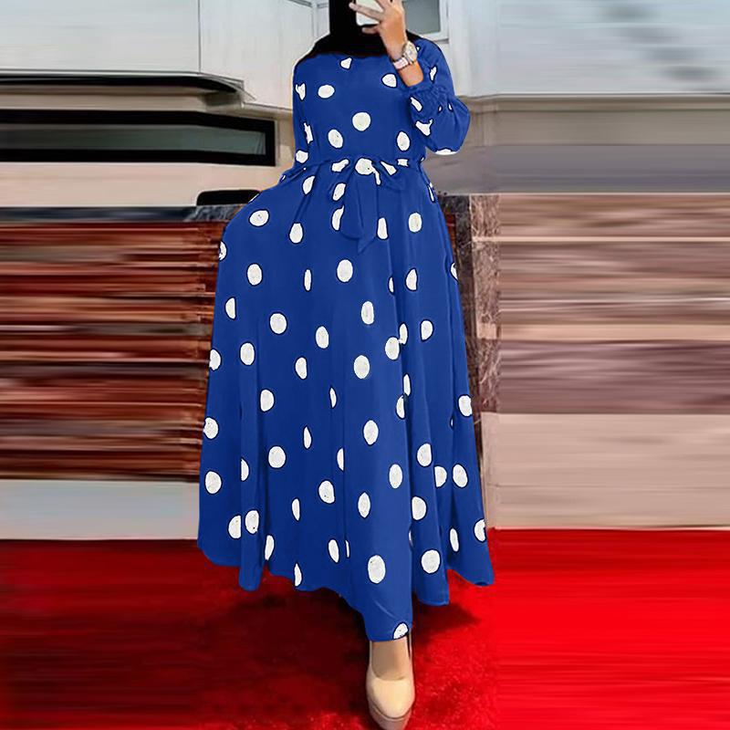 Damen Maxi-Kleid mit asymmetrischem Saum und elegantem Punktmuster WW