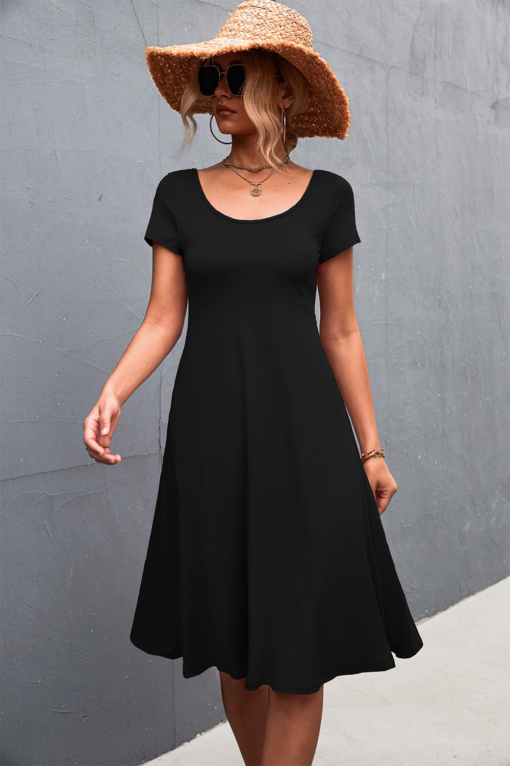 Damen A-Linien Freizeitkleid aus leichtem, atmungsaktivem Material mit Rundhalsausschnitt WW