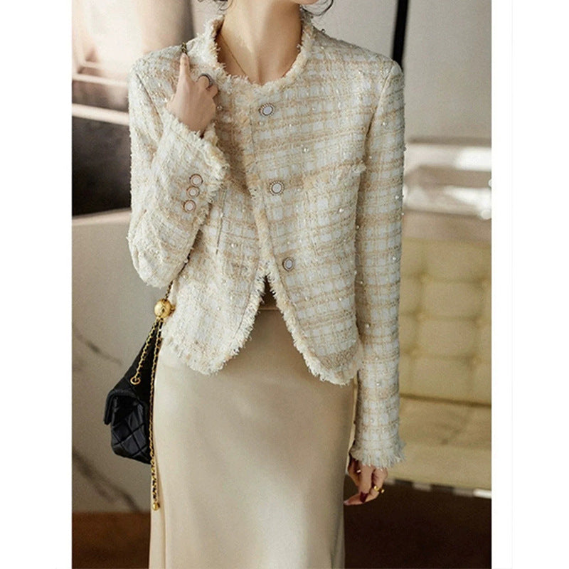 Damen Tweed Boucle Jacke mit schicker Knopfdetails WW