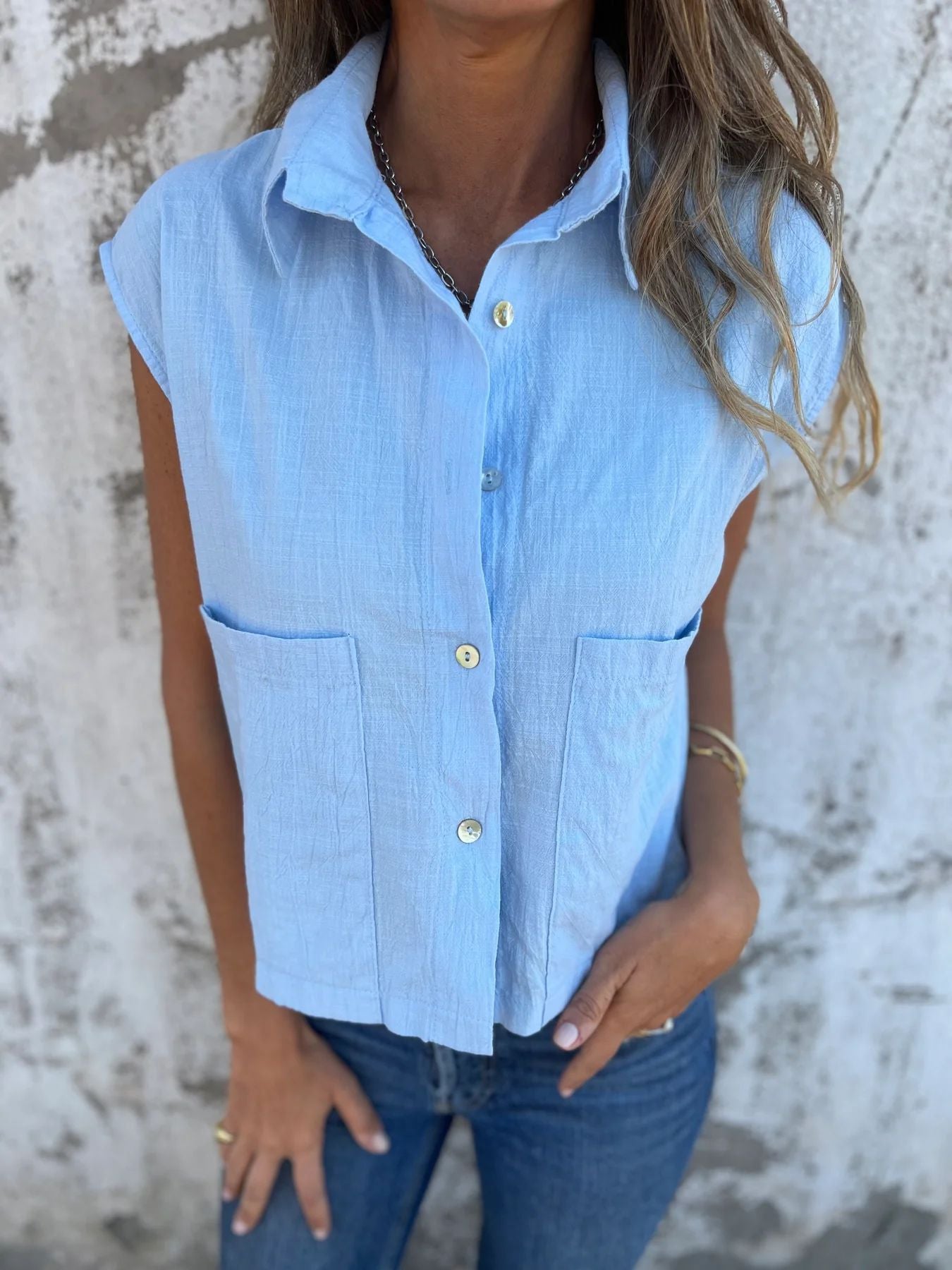 Damen Kurzarm Bluse mit praktischen Taschen WW