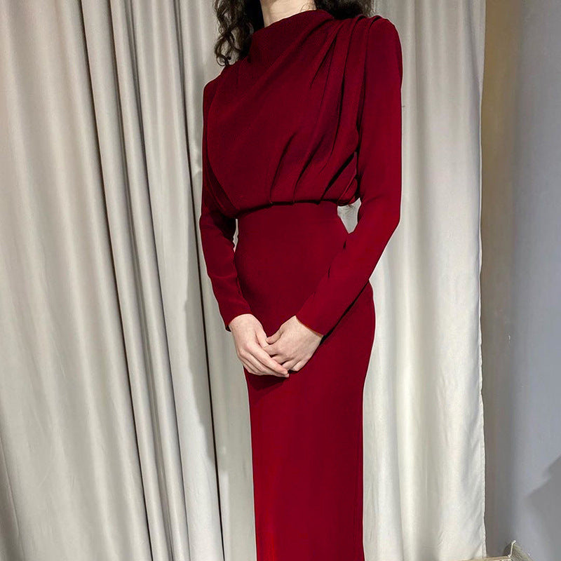 Damen Elegantes und figurbetontes Langarmkleid mit hohem Kragen WW