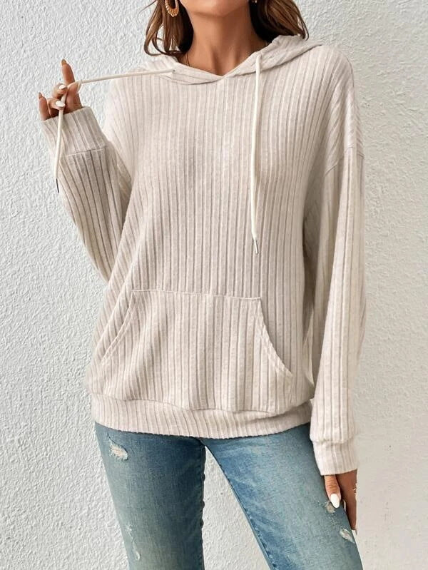Damen Gemütlicher Ripp-Hoodie Sweatshirt WW