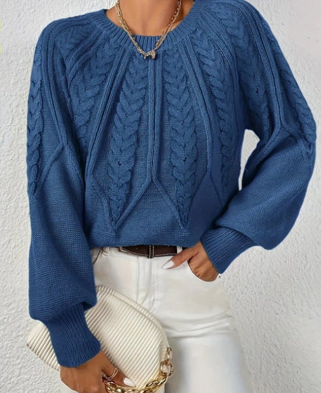 Damen Strickpullover mit Zopfmuster und weitem Schnitt WW