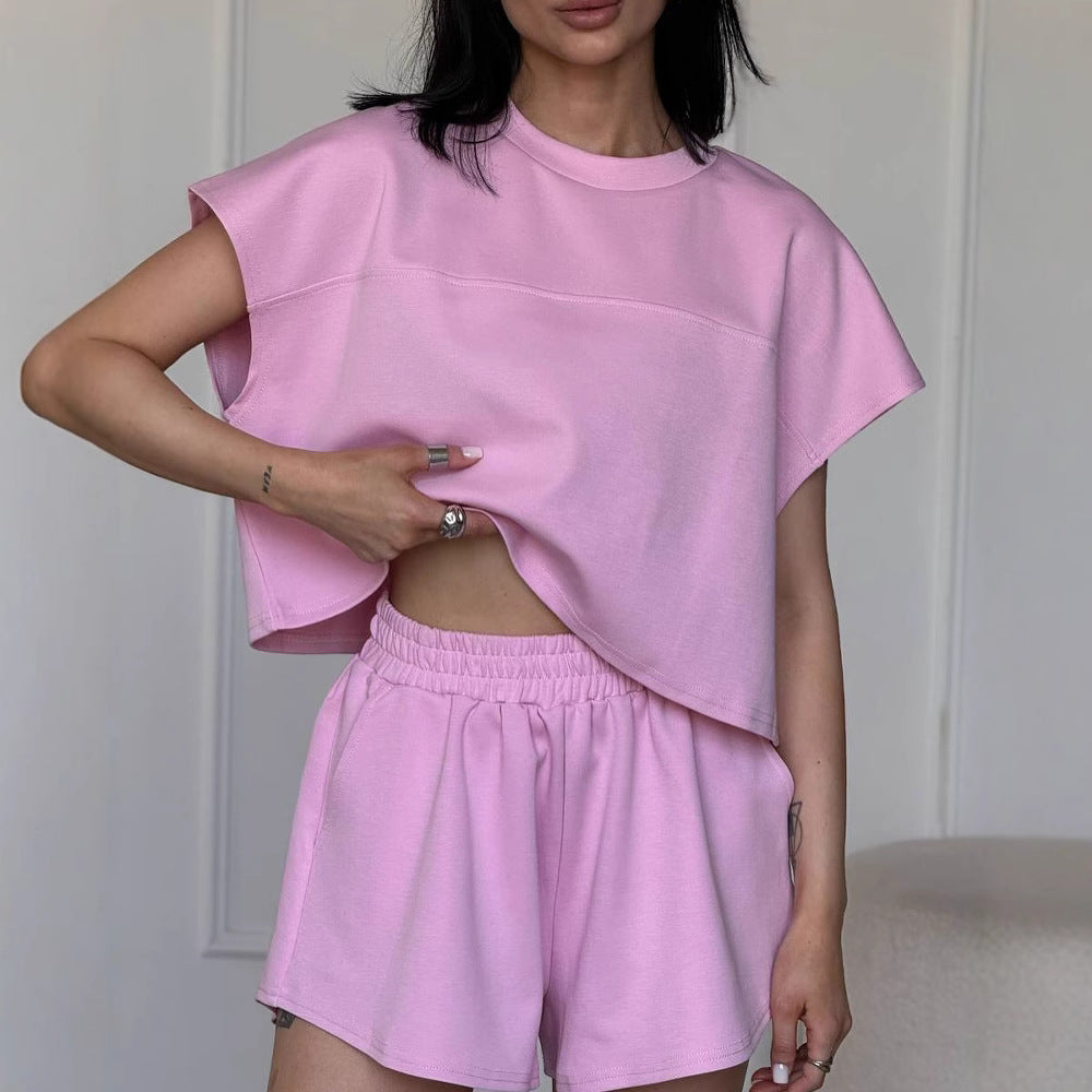 Damen Sportliches Kurzarm-Oberteil und Shorts-Set WW
