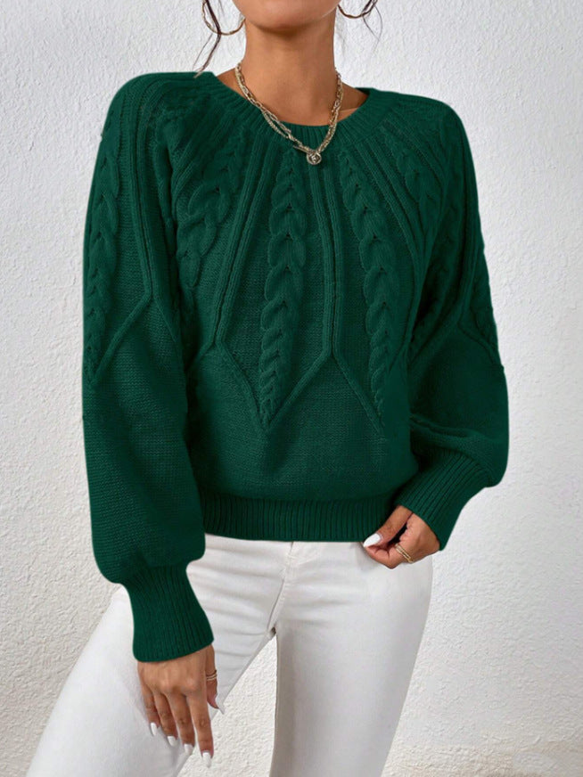 Damen Strickpullover mit Zopfmuster und weitem Schnitt WW