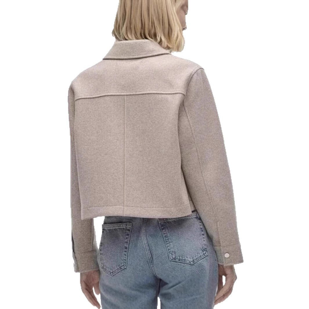 Damen kurze Wolljacke im klassischen Stil mit aufgesetzten Taschen WW