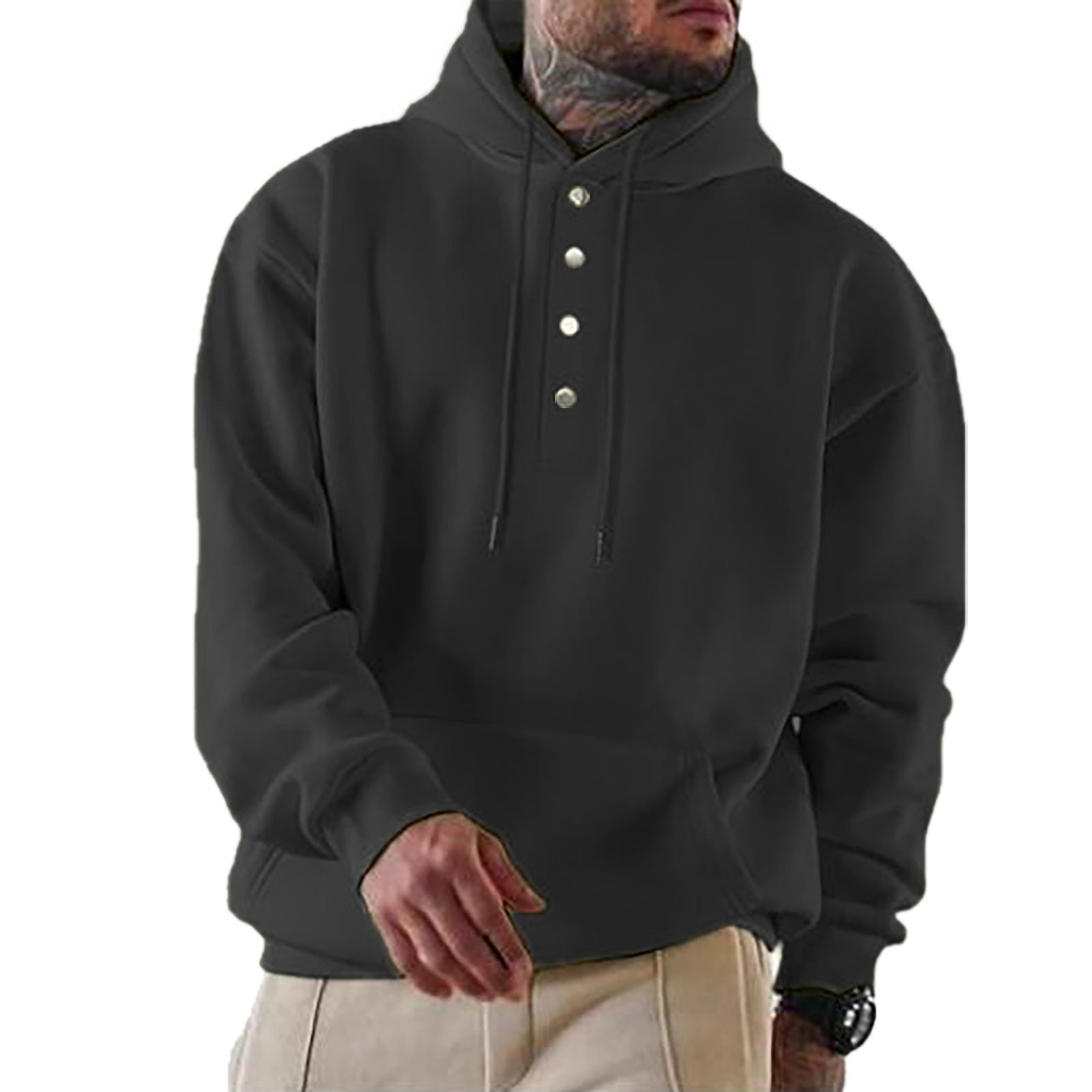 Herren Kapuzenpullover mit modischen Druckknöpfen WW