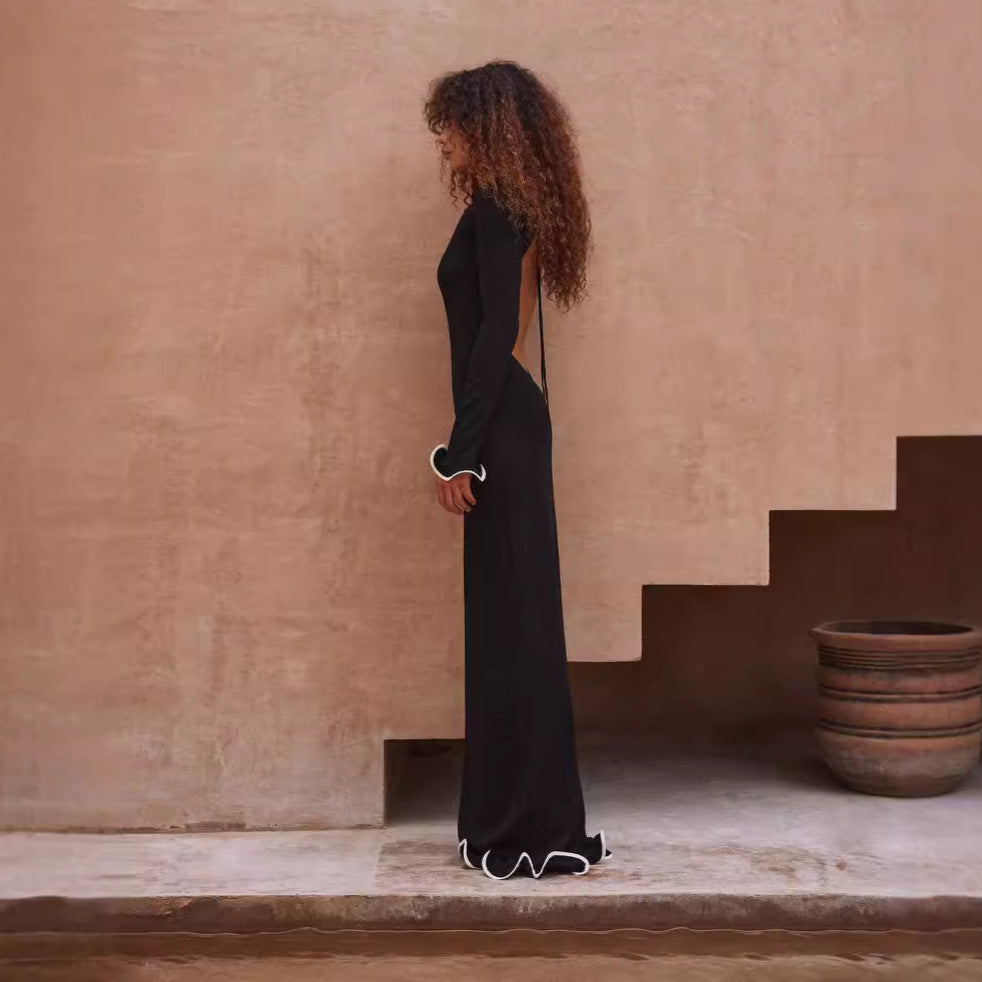 Damen Elegantes Sommerkleid mit raffinierten Ausschnitten und Wellenmuster WW