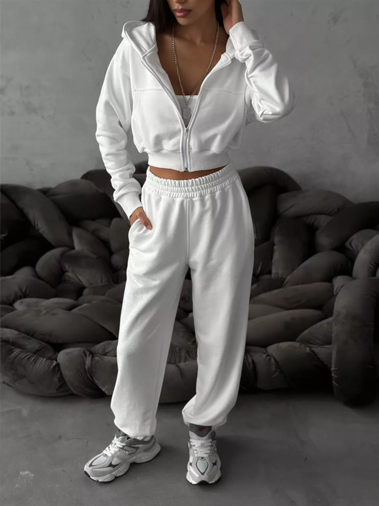 Damen cropped Sportjacke und lockere Jogginghose Set WW