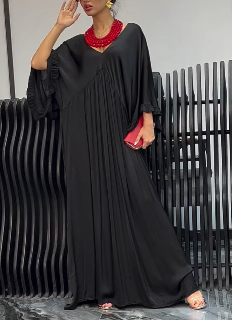Damen Maxi-Kleid mit weit geschnittenem Design und elegantem V-Ausschnitt WW