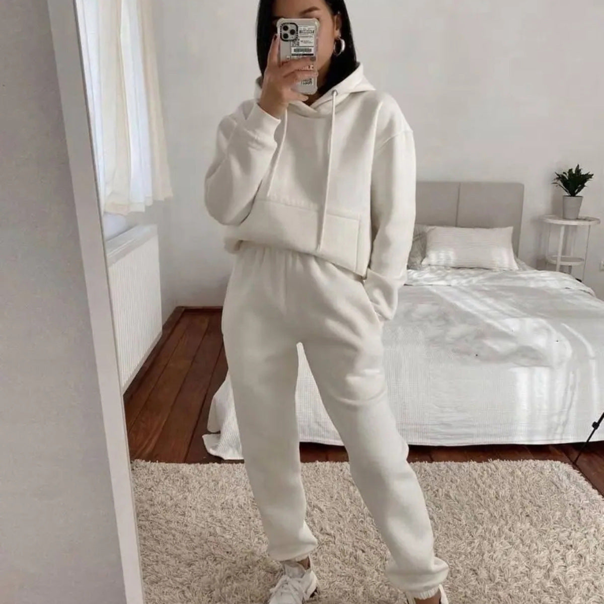 Damen Komfortabler Fleece Hoodie und Jogginghose Set WW