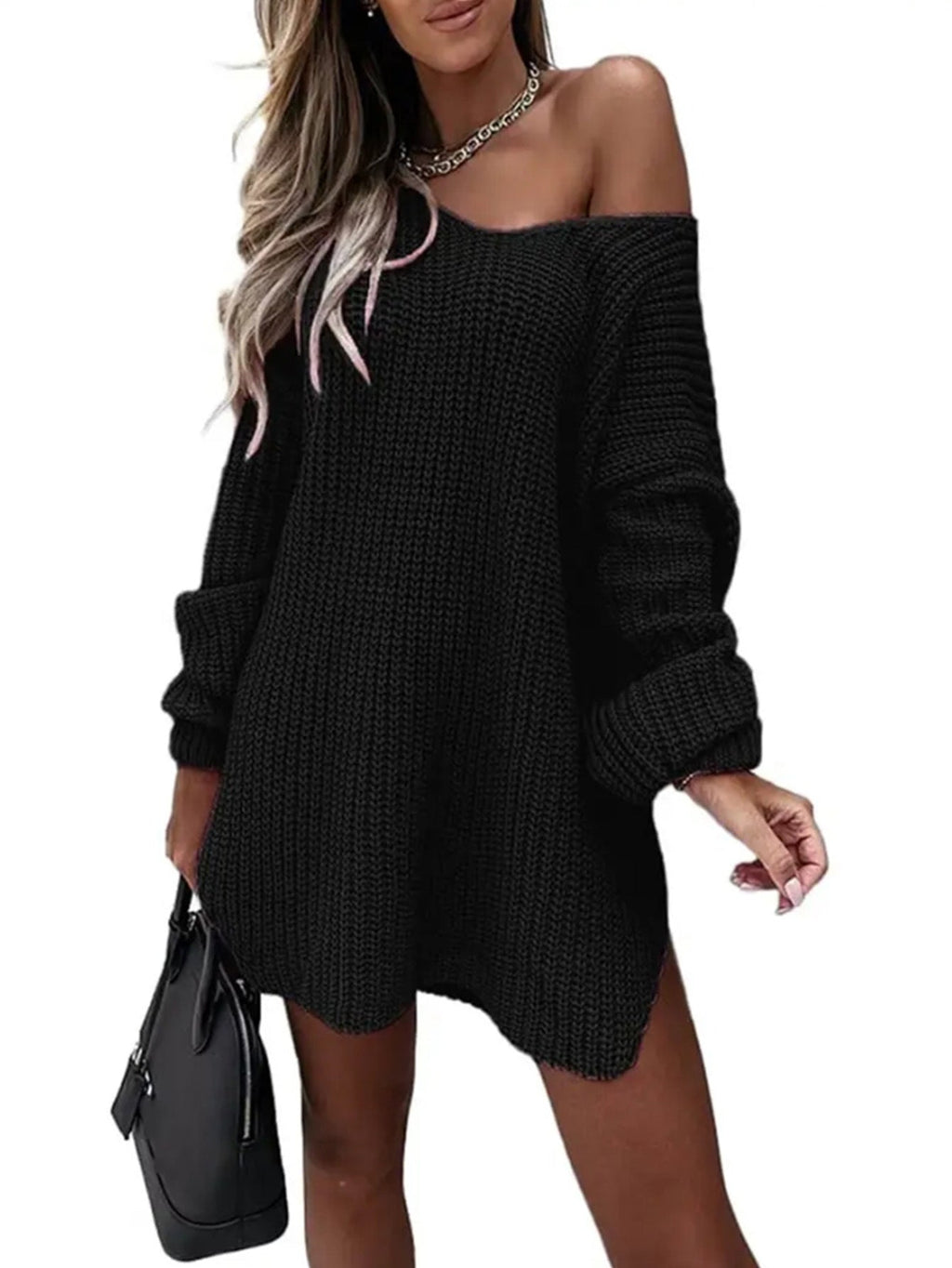 Damen Oversize Strickpullover mit offener Schulter WW