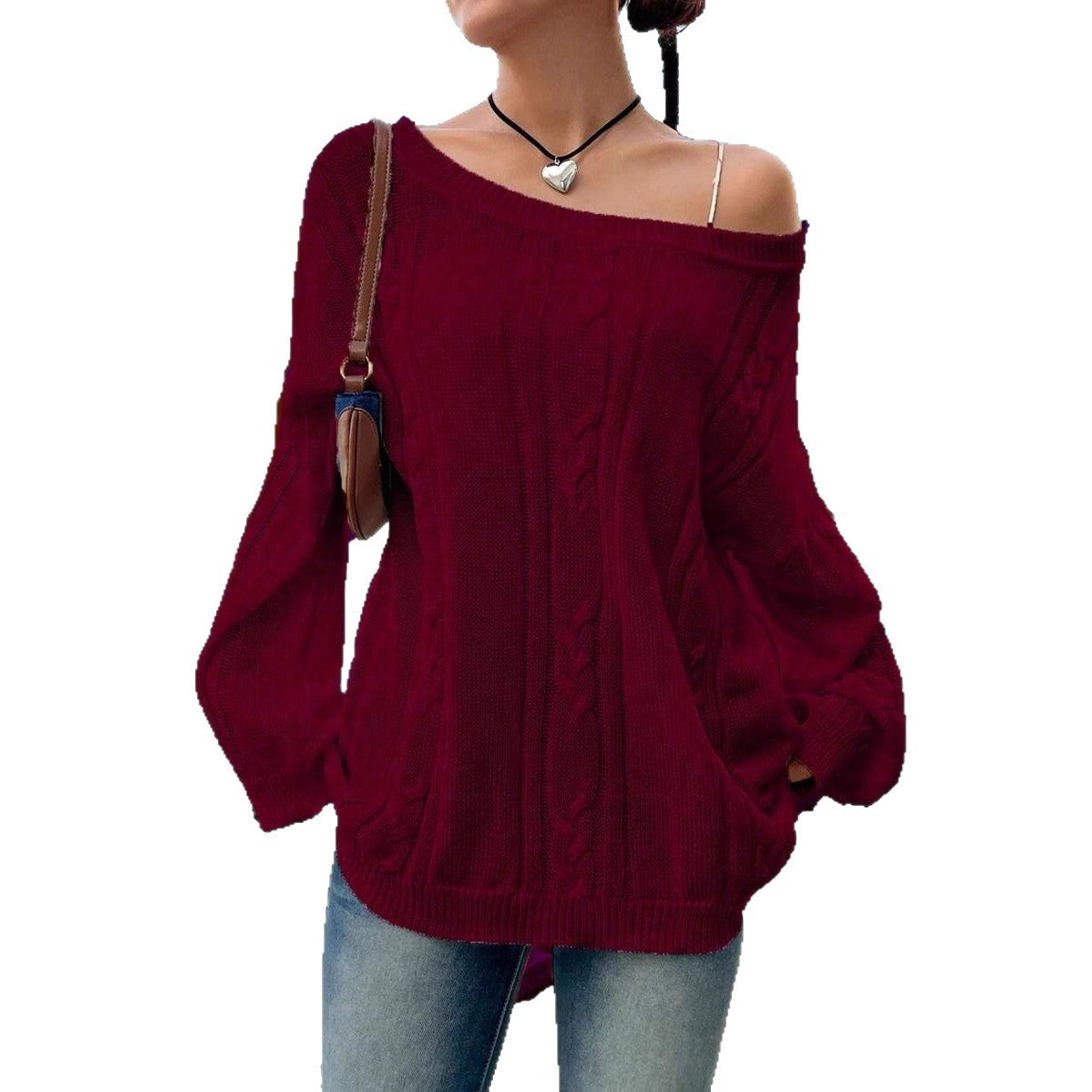 Damen Strickpullover mit asynchronem Schnitt und lockerem Fall WW