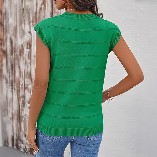 Damen ärmelloses Stricktop mit V-Ausschnitt und strukturiertem Design WW