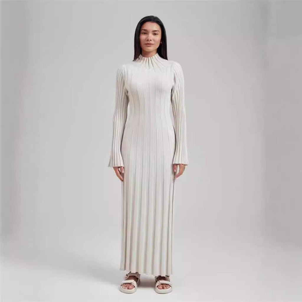 Damen Maxikleid mit elegantem Rippdesign und hochgeschlossenem Kragen WW