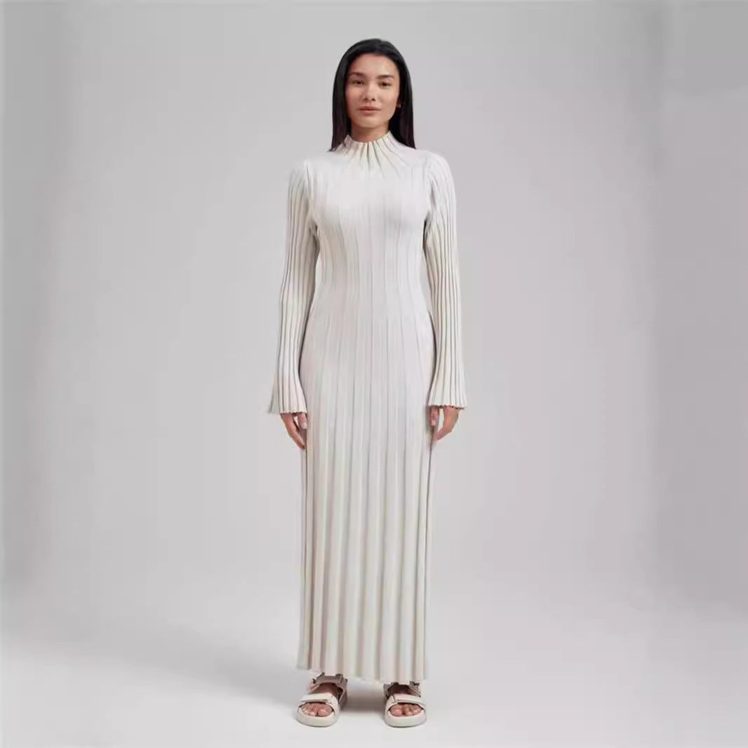 Damen Maxikleid mit elegantem Rippdesign und hochgeschlossenem Kragen WW
