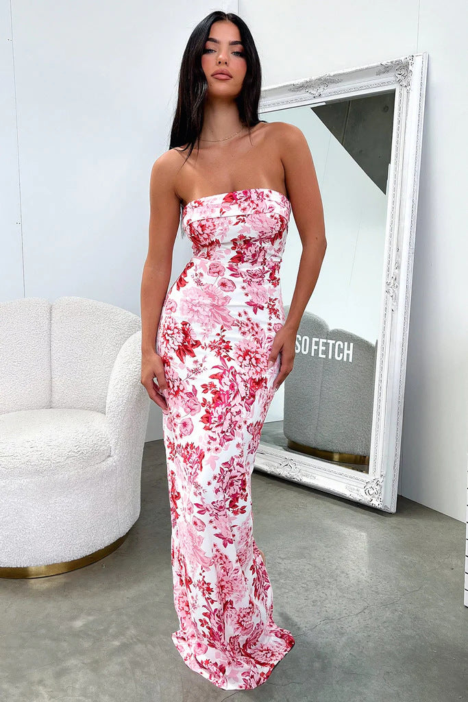 Damen Elegantes und figurbetontes Maxikleid mit Blumenmuster WW