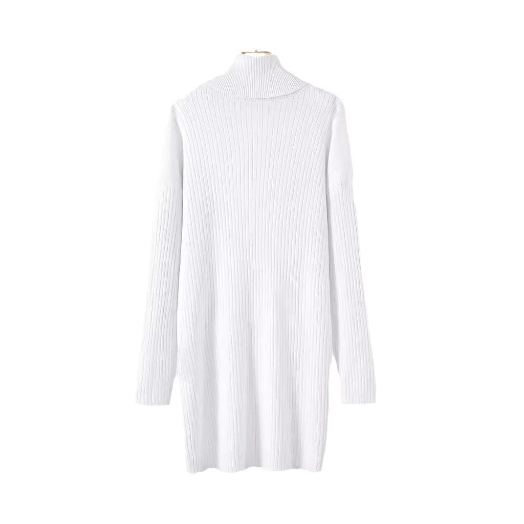 Damen Strickkleid mit hohem Kragen und Rippstruktur WW