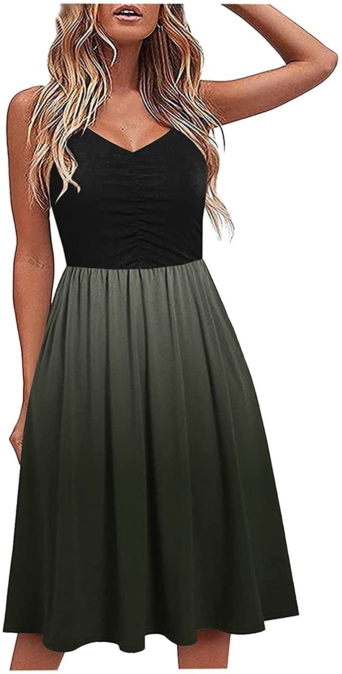Damen A-linien Midi-Kleid mit verführerischem V-Ausschnitt und Farbverlauf WW