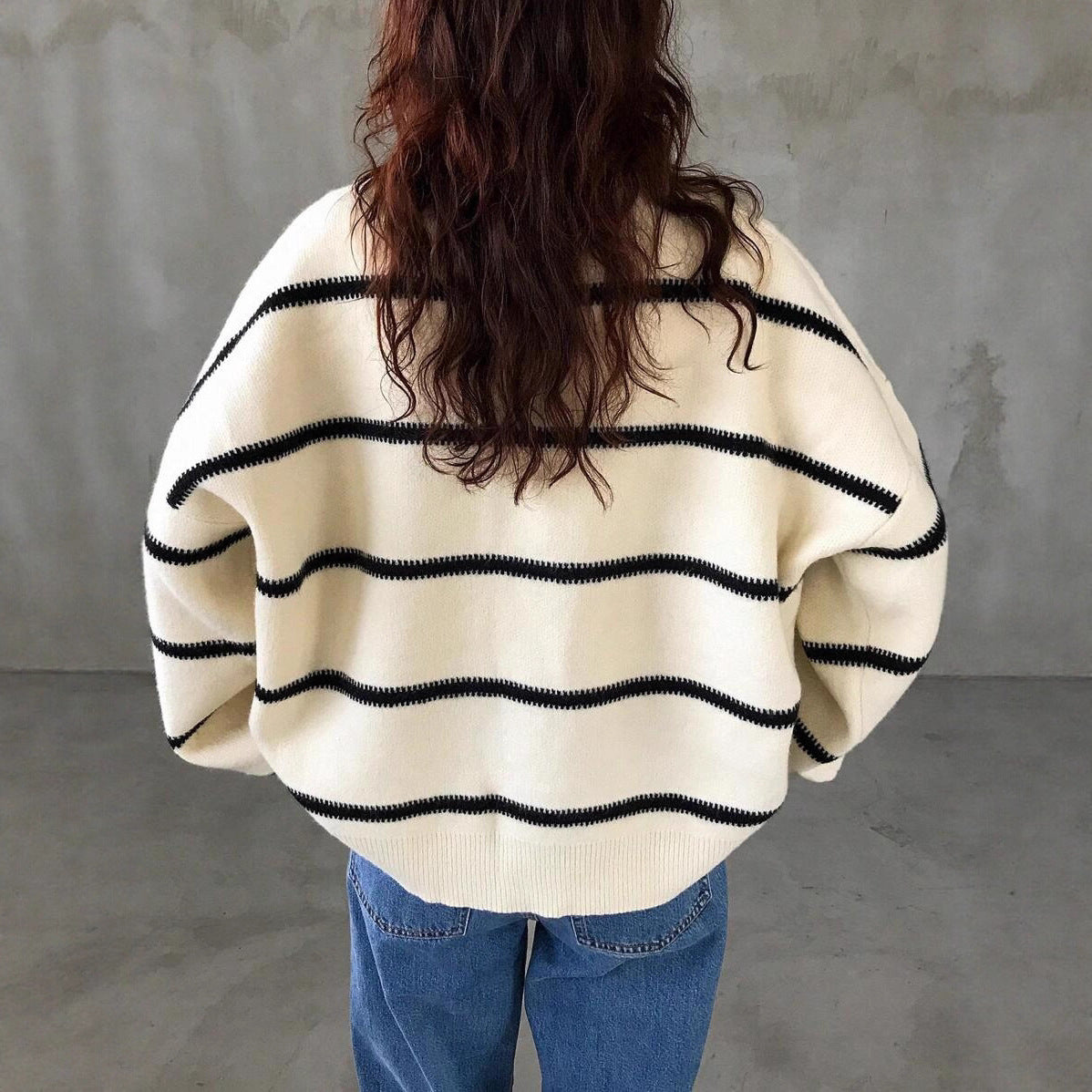 Damen Oversized Strickpullover mit trendigem Streifenmuster und lässiger Passform WW