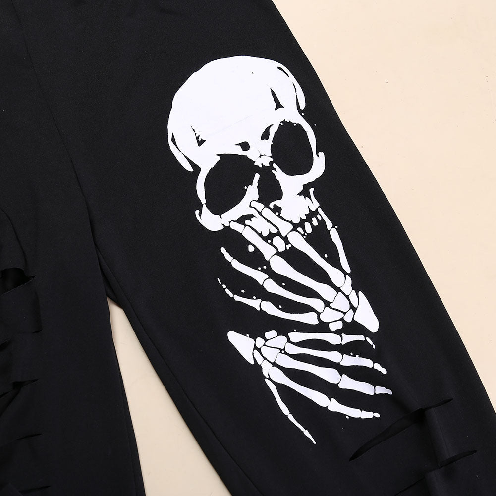 Damen Leggings mit kreativen Cut-Outs und Totenkopf-Design WW