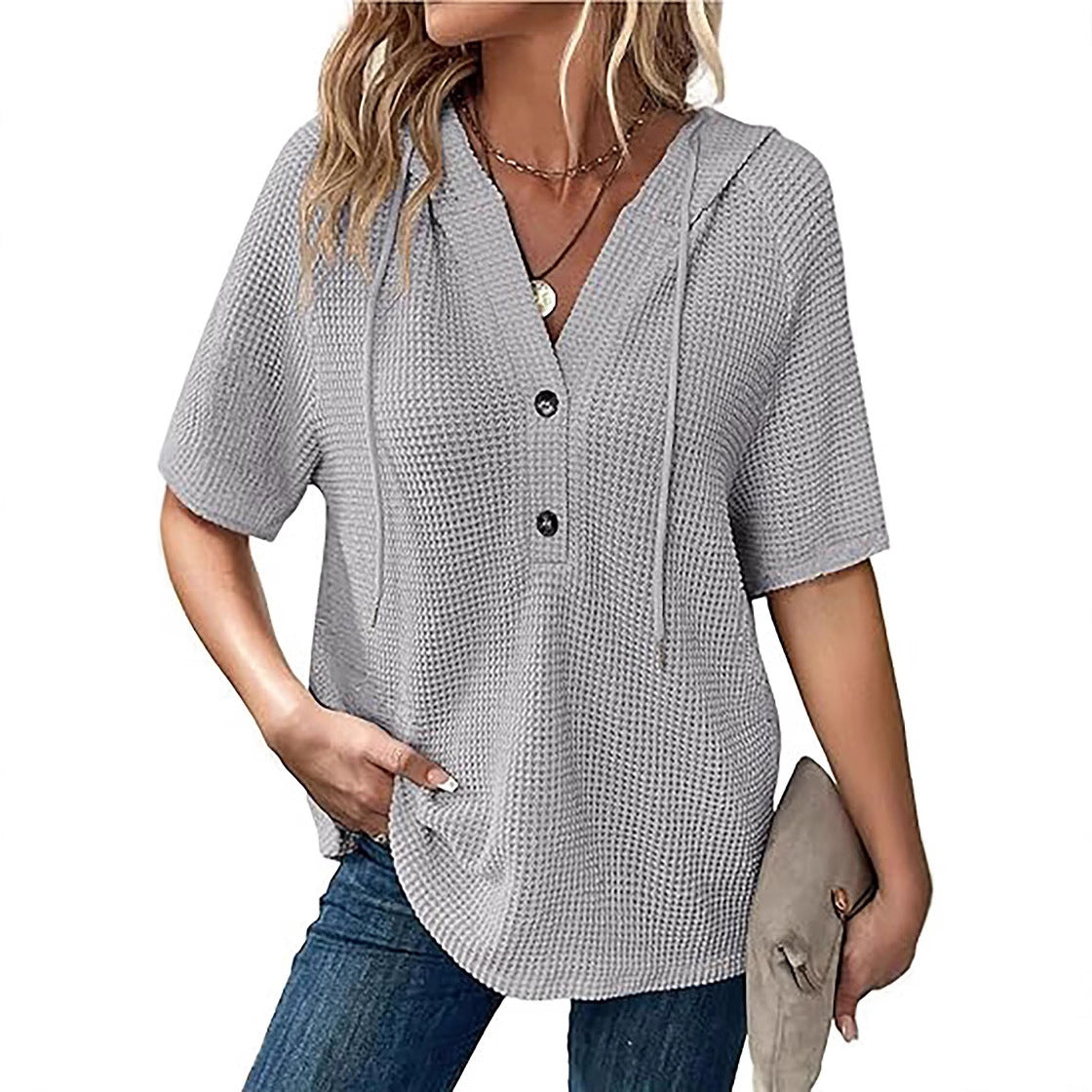 Frauen Freizeit Waffelstrick Pullover Top WW