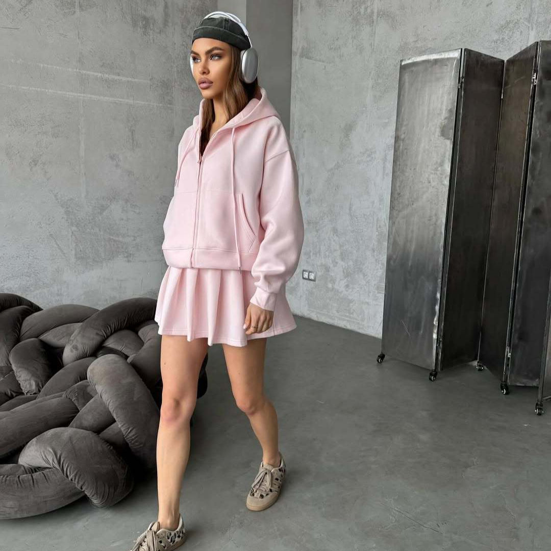 Damen lässiges Hoodie-Rock-Kombinationsoutfit WW
