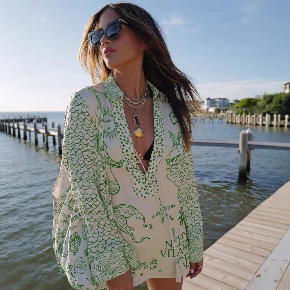 Damen luftige Strandbluse mit einzigartigen Muster-Details WW
