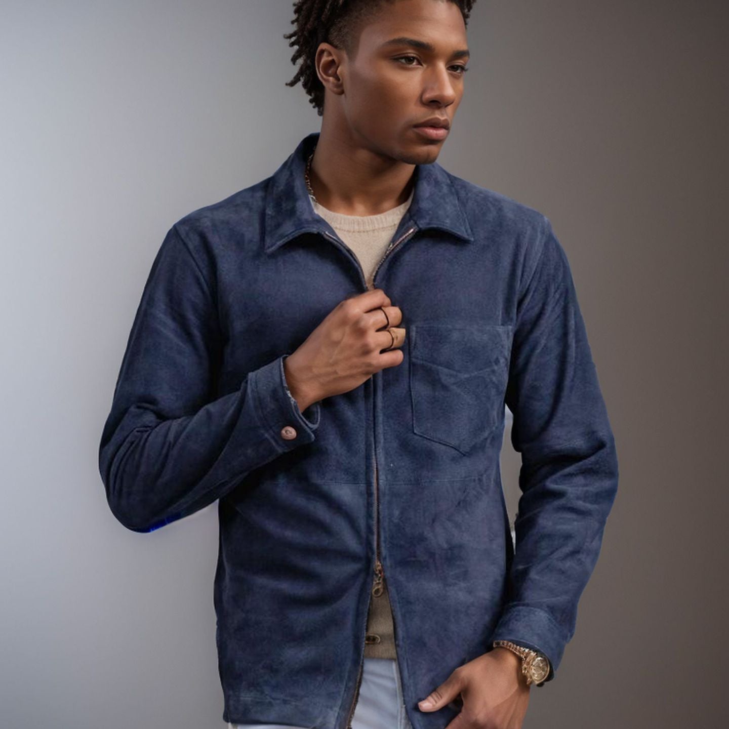 Herren Suede Jacke mit Stehkragen und praktischer Brusttasche WW