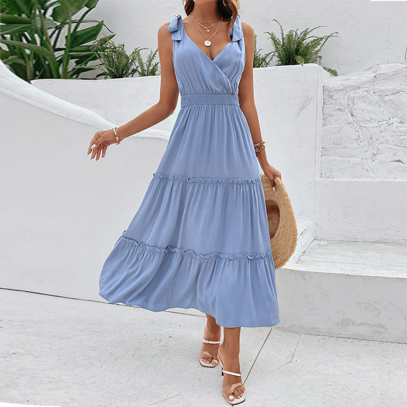 Damen Maxi-Kleid mit elegantem V-Ausschnitt und taillierbarem Gürtel WW