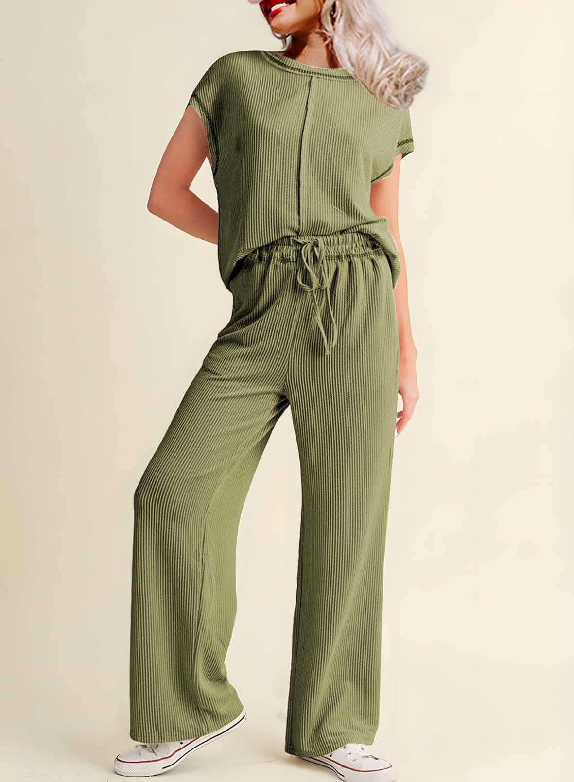 Frauen Relaxed Fit Rippstrick Lounge Set WW