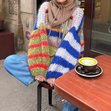 Damen Gemusterter Strickpullover mit Lockeren Ärmeln WW