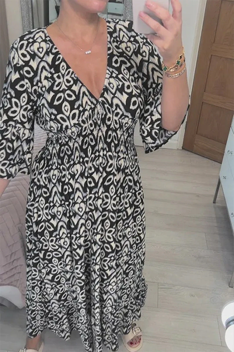 Damen Maxi-Kleid mit elegantem V-Ausschnitt und schwingendem Rock WW