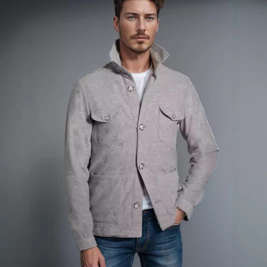 Herren moderne Utility-Jacke mit praktischem Stehkragen und aufgesetzten Taschen WW