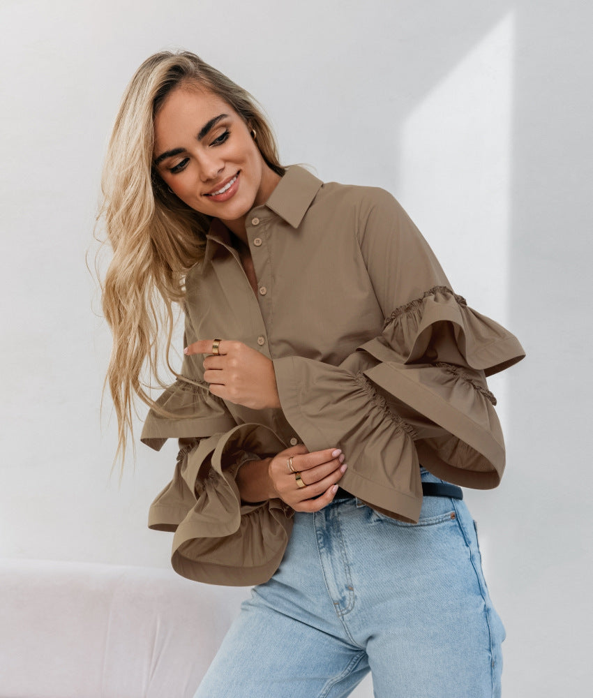 Damen Bluse mit voluminösen Rüschenärmeln WW