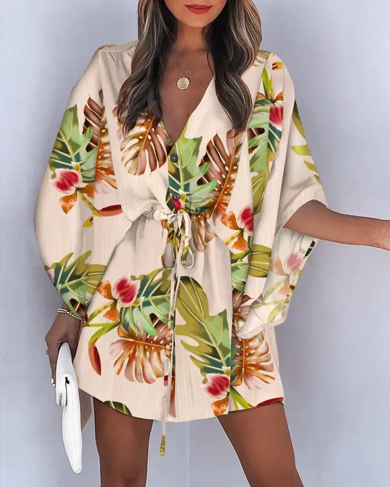 Damen angehendes Strandkleid mit eleganter Taillenbindung und einzigartigem Muster WW
