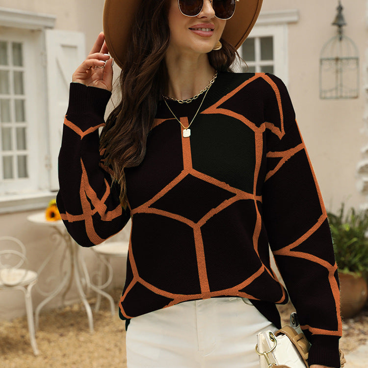 Damen strukturiertes Pullover mit geometrischem Muster und lässigem Schnitt WW
