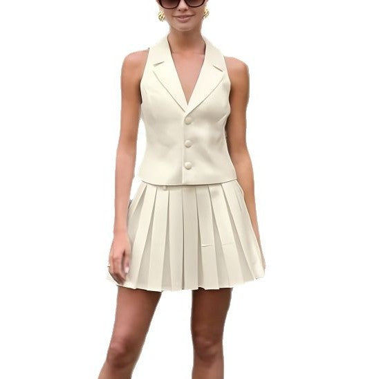 Damen ärmellose Blazer mit plissiertem Rock WW