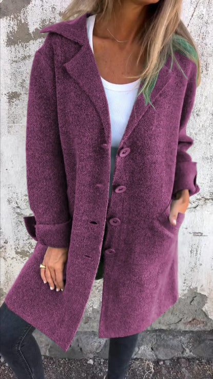Damen Eleganter Oversize-Wollmantel mit Durchgehender Knopfleiste und Praktischen Taschen WW