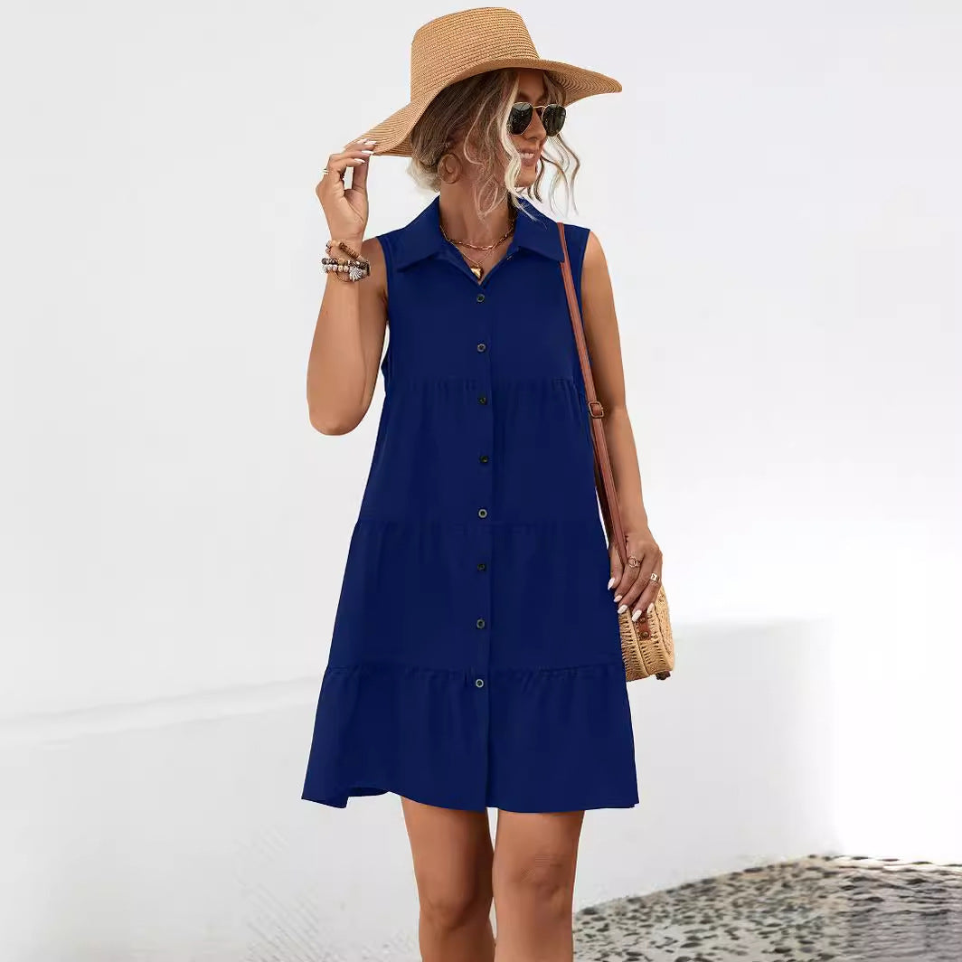 Damen A-Linien Kleid mit Knopfleiste und schwingendem Rock WW