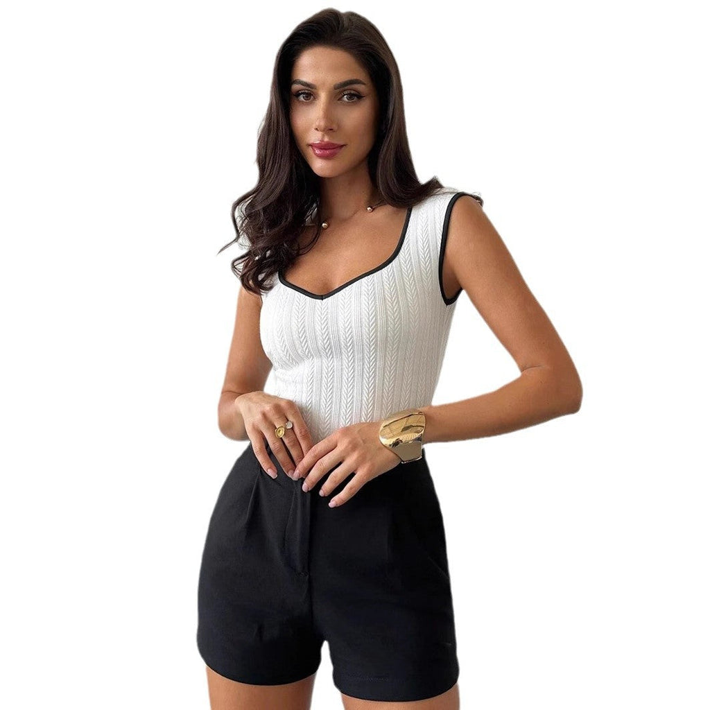 Damen körpernahes Tanktop mit strukturierter Textur und V-Ausschnitt WW