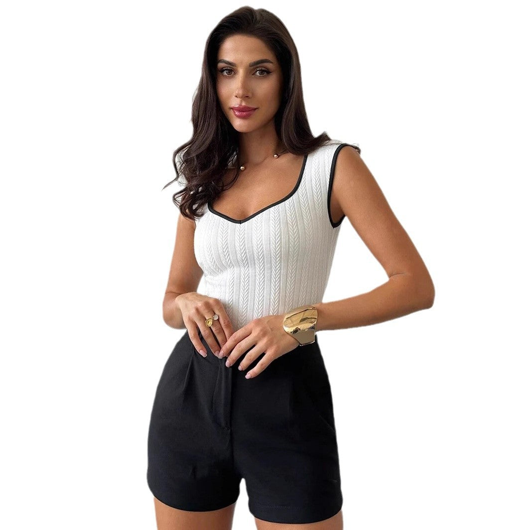 Damen körpernahes Tanktop mit strukturierter Textur und V-Ausschnitt WW