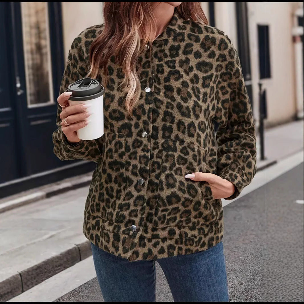 Damen lässige Felljacke im Leopardenmuster WW