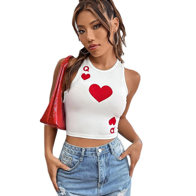 Damen Cropped Top mit verspielt bedrucktem Herzmotiv WW