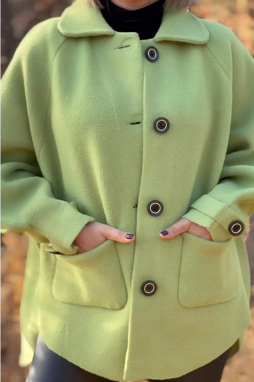 Damen modische und warme Wollejacke mit praktischen Taschen WW