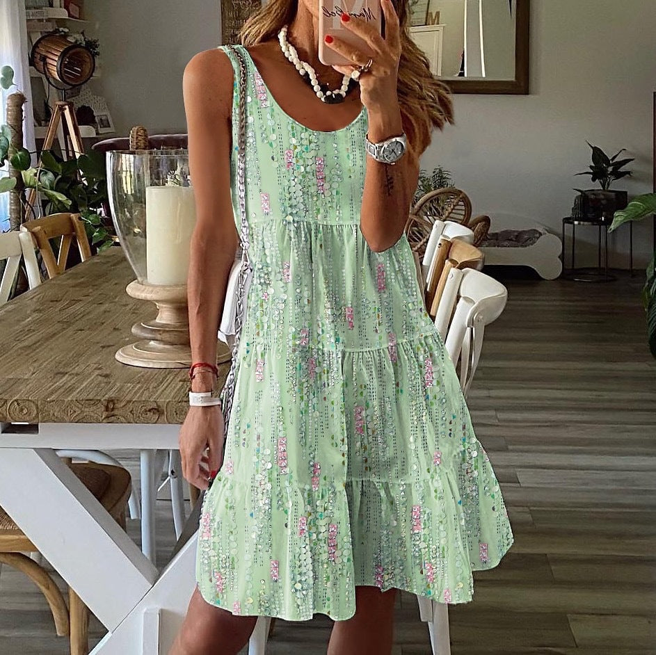 Damen lässiges Sommerkleid mit verspieltem Rüschensaum und elegantem Rundhalsausschnitt WW